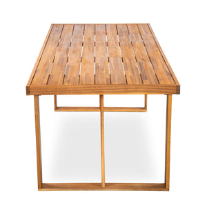 7 Pieces Acacia Wood Outdoor Dining Set with Green Cushions