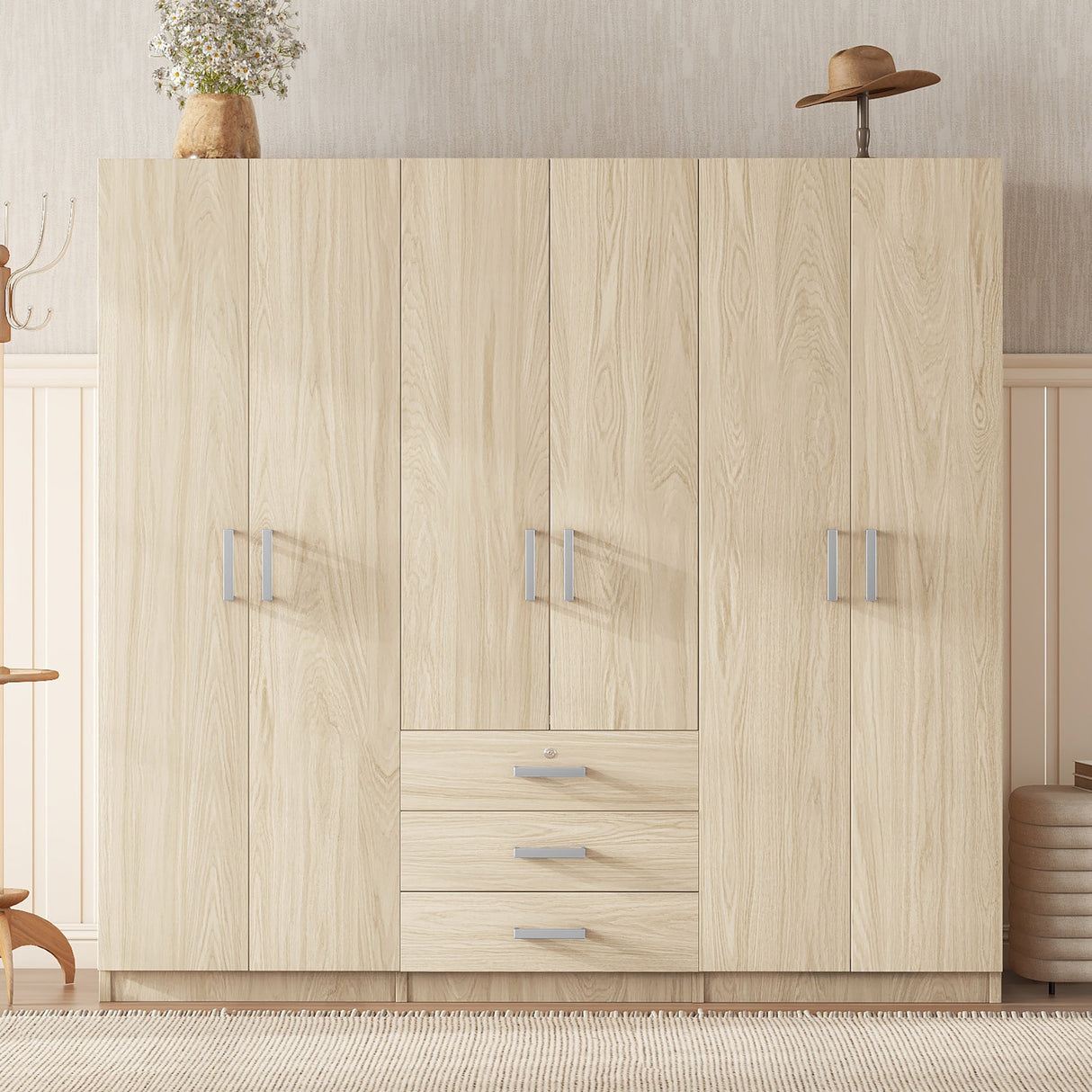 6-Doors Wooden Wardrobe Storage for Bedroom