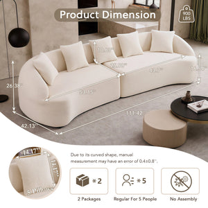 Curved Boneless Sofa, Compression Modular 110'' Sectional