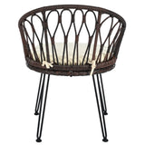 U_STYLE Outdoor Leisure Set, 2 Rattan Single Chairs with Glass Round Table