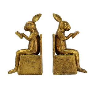 3.9x2.8x6.9' Sitting Rabbit Bookends with Antique Gold Finish