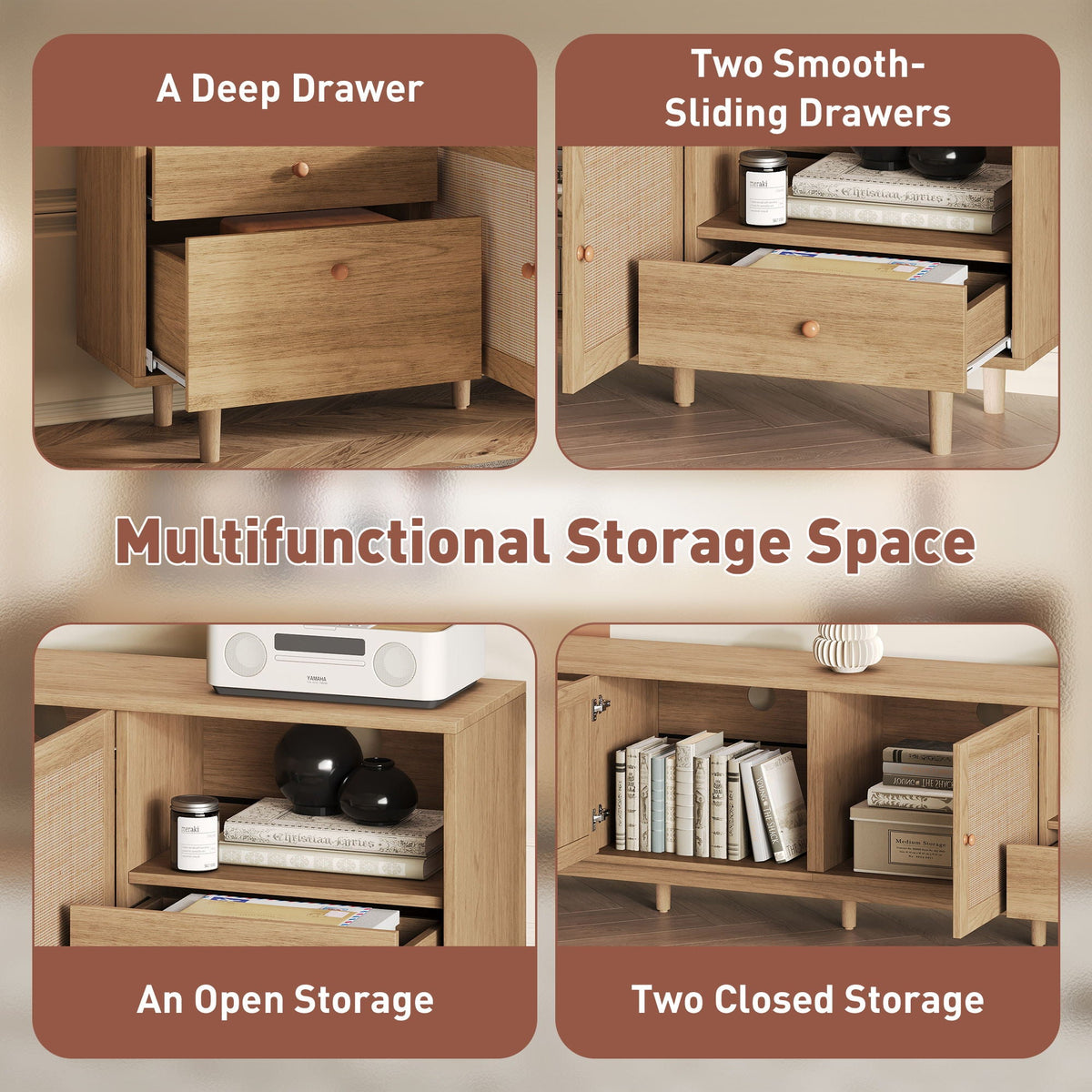 TV Stand With Doors - Natural