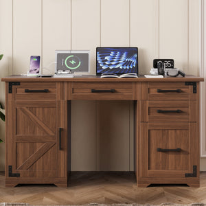 55" Farmhouse Executive Desk with Charging Station