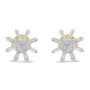 10k Yellow Gold Round and Baguette Diamond Stud Earring (0.50 cttw, H-I Color, I2-I3 Clarity)