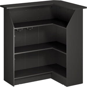 L-Shaped Home Bar Cabinet With Stemware Racks, 4 Tier Corner Unit, Liquor Wine Bar Table & Reception Desk For Home Pub - Black
