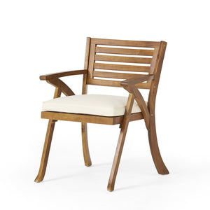 Outdoor 6 Pieces Acacia Wood Dining Set with Handwoven Rattan Legs, Brown Wicker