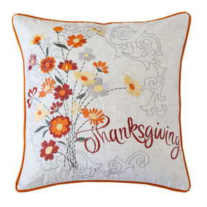 Thanksgiving Embroidered Floral Throw Pillow with Fall Floral Embroidery - Autumn Colors