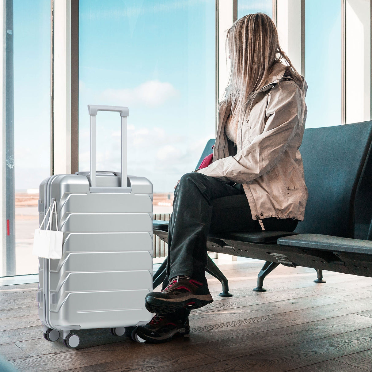 3-Piece ABS Spinner Wheel Luggage Set with Combination Lock - Silver