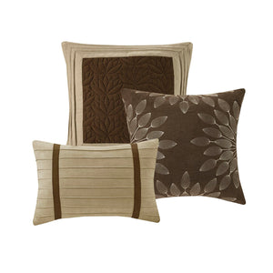 7 PC Pieced Faux Suede Comforter Set Natural Queen