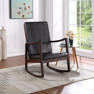 Raina Dark Brown Synthetic Leather & Espresso Finish Rocking Chair