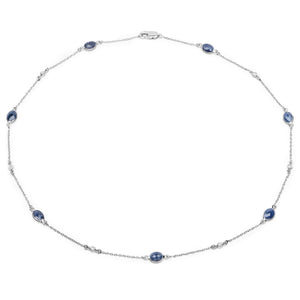 6.43 Carat Genuine Blue Sapphire and White Diamond .925 Sterling Silver Necklace