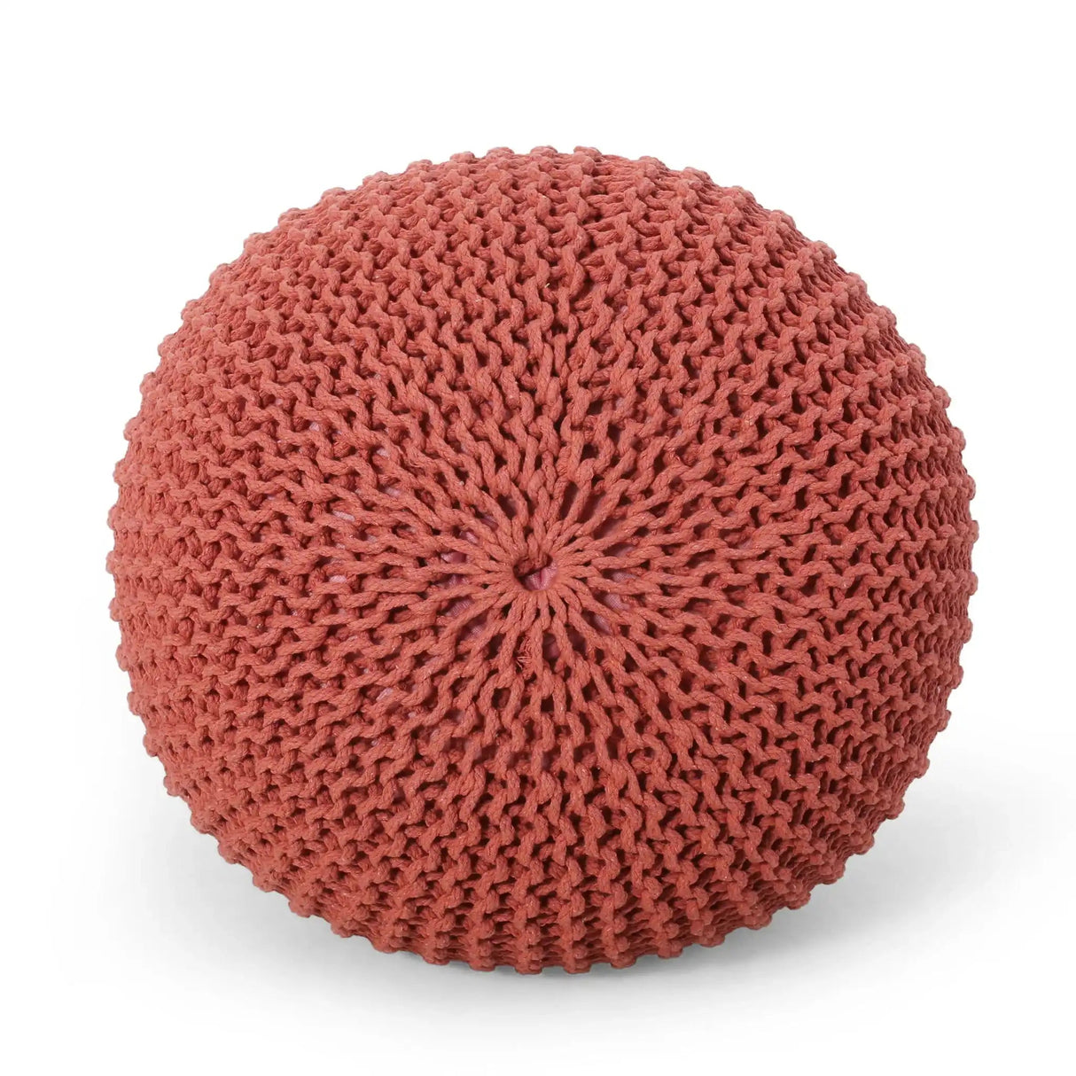 Bordeaux Knitted Cotton Round Pouf Ottoman Floor Cushion