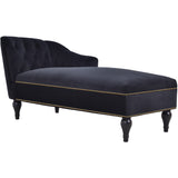 58" Velvet Chaise Lounge with Nailhead Trim and Solid Wood Legs