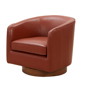 Tessa Caramel Top Grain Leather Swivel Chair with Wood Base