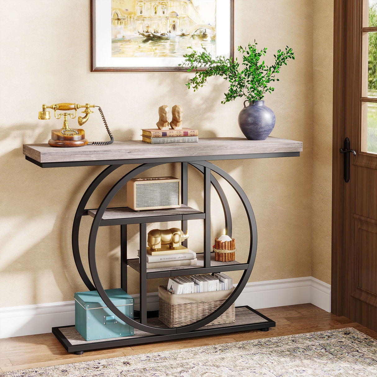 Console Table With 4-Tier Design For Living Hallway