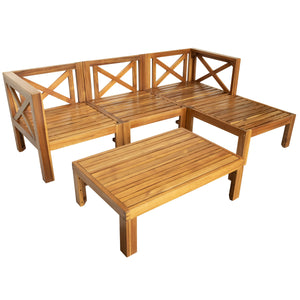 Topmax Outdoor Patio Wood 5-Piece Sectional Sofa Seating Group Set