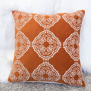 Burnt Orange Damask Embroidered Throw Pillow with Velvet Finish - Burnt Orange