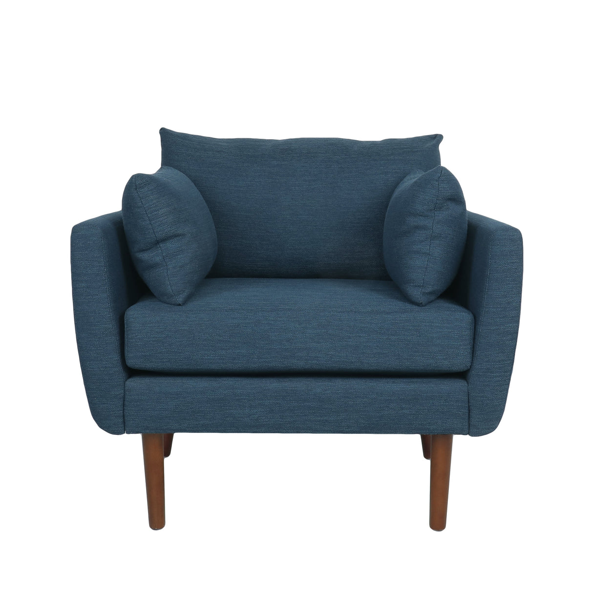 Luminate Upholstered Fabric Club Chair with Tapered Legs and 2 Accent Pillows, Navy Blue