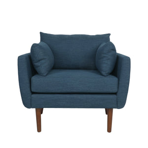 Luminate Upholstered Fabric Club Chair with Tapered Legs and 2 Accent Pillows, Navy Blue