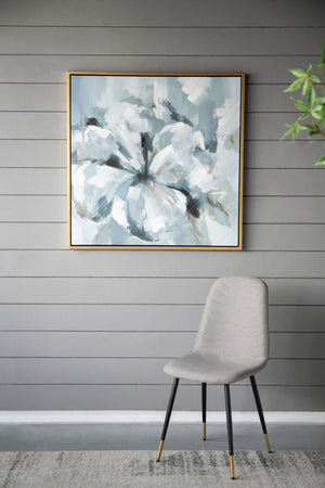 Large Modern Flower Oil Painting Square Frame Wall Art - Blue / Gray