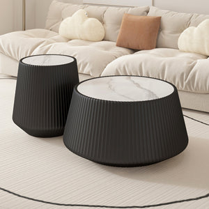 Light Sintered Stone Top Cup Shape Leather Coffee Table
