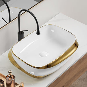 Vessel Sink Above Counter Vanity Basin - Gold / White / Milk White