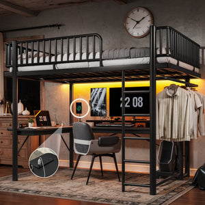 Queen Loft Bed with L-Shaped Desk