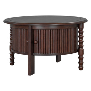 Vintage Round Coffee Table with Storage in Walnut