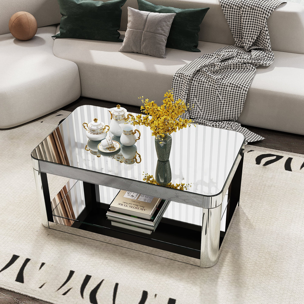 Baked Curved Mirror Coffee Table for Living Room