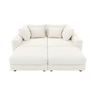 Deep Seat Convertible Sofa With Soft Pillows And Ottomans