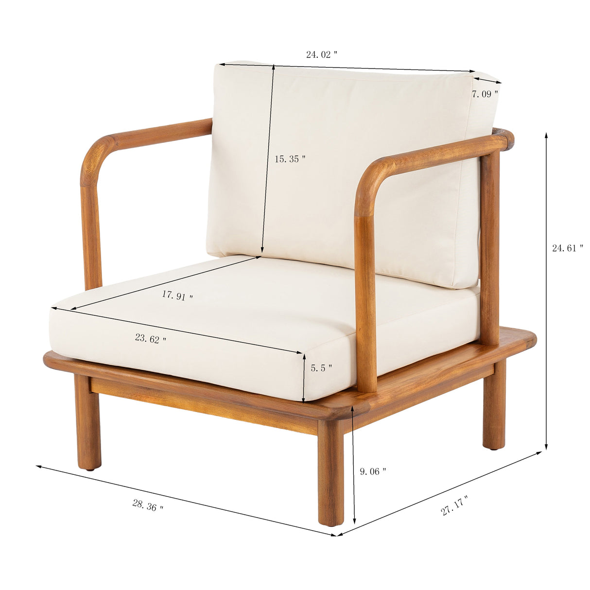 Canape 4-Pieces Acacia Conversation Set with Cream Cushion, Teak