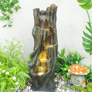 Waterfall Fountain for Outdoor Gardens with LED Lighting - Grey