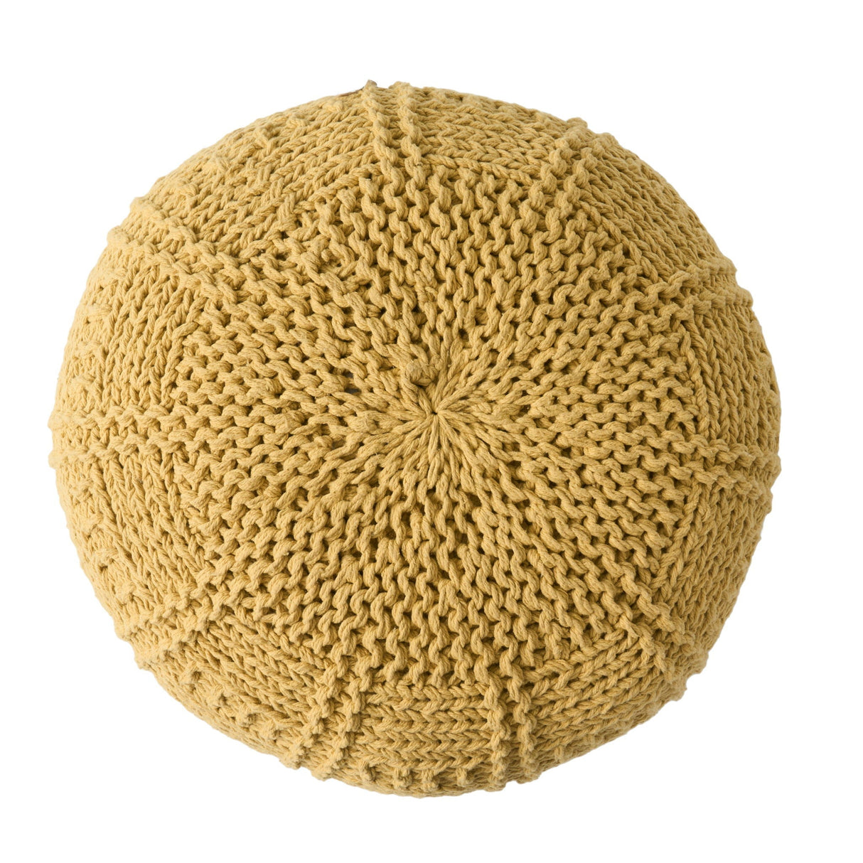 Yuny Knitted Cotton Round Pouf With Modern Design - Yellow