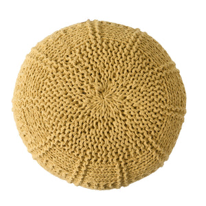 Yuny Knitted Cotton Round Pouf With Modern Design - Yellow