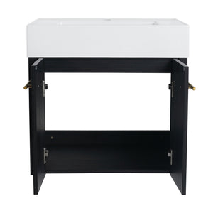 Modern Wall Mounted Bathroom Vanity With Resin Sink And Storage Rack