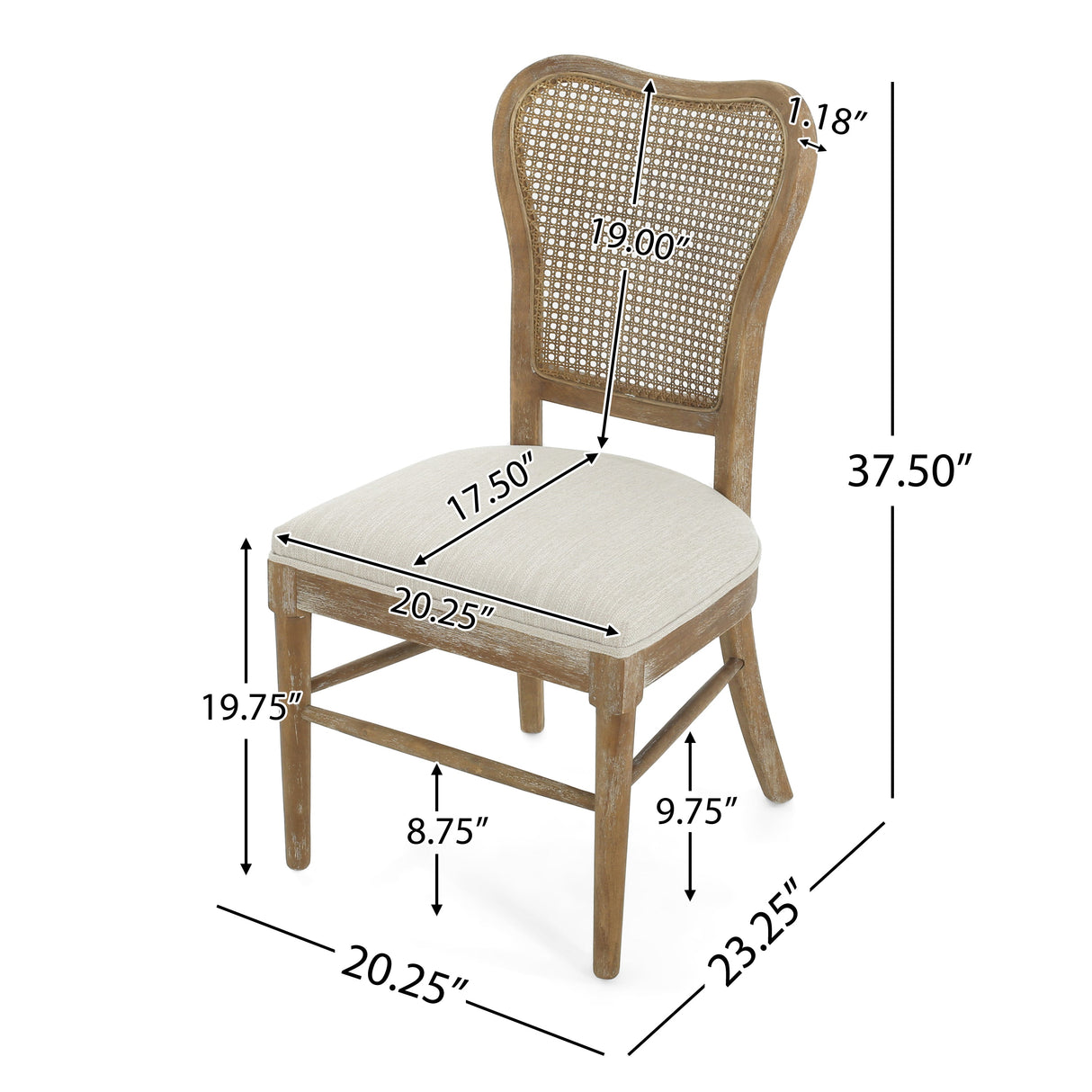 Wood and Woven Cane Dining Chairs, Set of 2