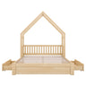 House Style Platform Bed With Guardrail And 2 Drawers