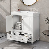 30" White Bathroom Vanity with Ceramic Sink – Clean, Contemporary Style with Storage