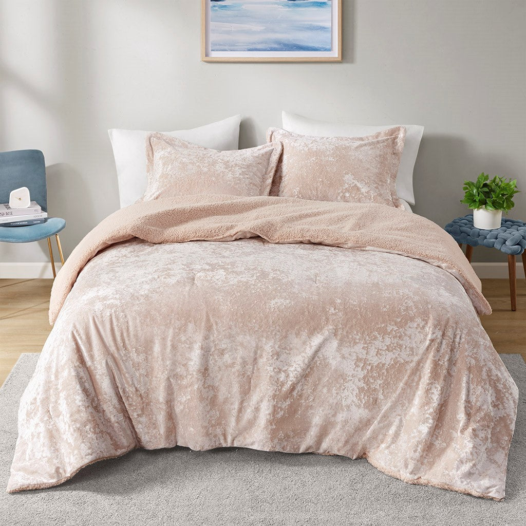 Full/Queen Crushed Velvet Sherpa Reversible Comforter Set
