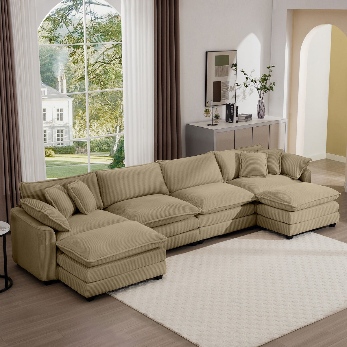 Modern Modular Cushion Sofa Set with Ottoman - Fabric, Multiple Colors