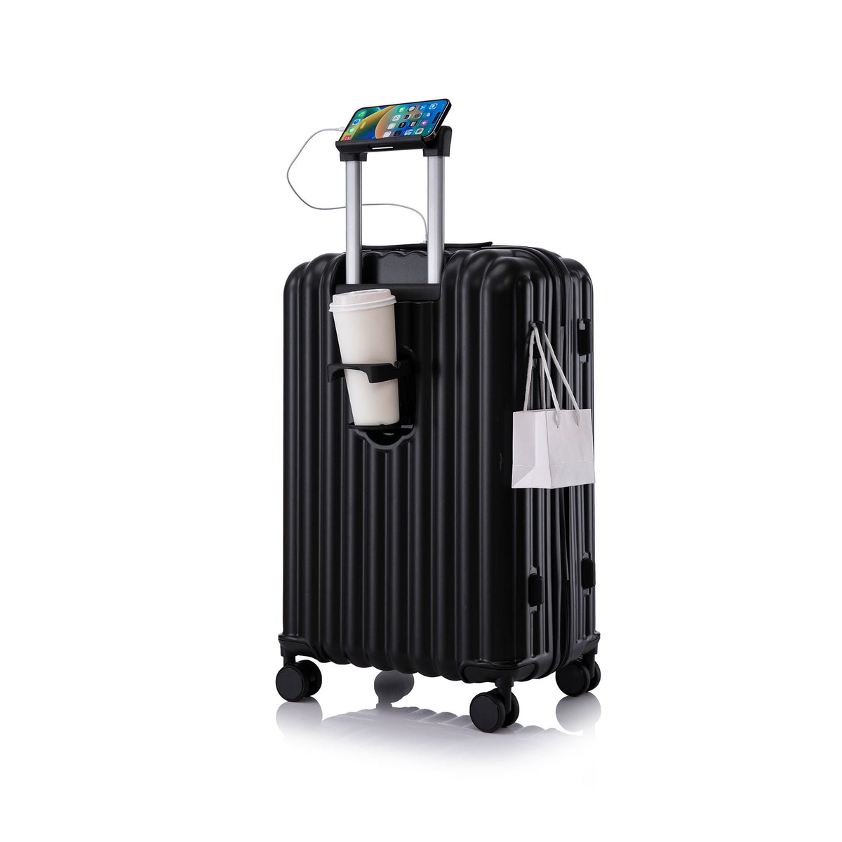 20" / 24" / 28" 3 Pieces / Set Spinner Wheel Luggage, Carry On Suitcase, With Cup Holder & USB Port & Phone Holder