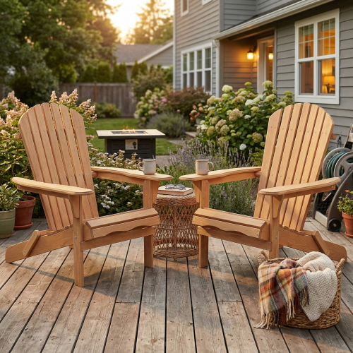 Wooden Outdoor Folding Adirondack Chair Set of 2