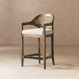 Americana-Mid-Century-Modern-26'-Cane-Back-Counter-Stool,-Two-Tone-Neutral-Gray-Polyester-Wool-Blend-Counter-Stools