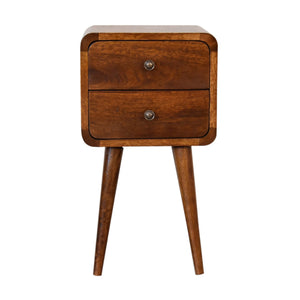 Soli Wood Mini Chestnut Curved Nightstand, 2-Drawers