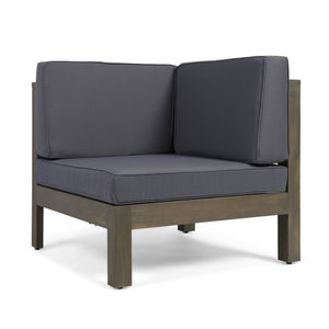 Oana Outdoor Wooden Sectional Set with Cushions, Dark Grey