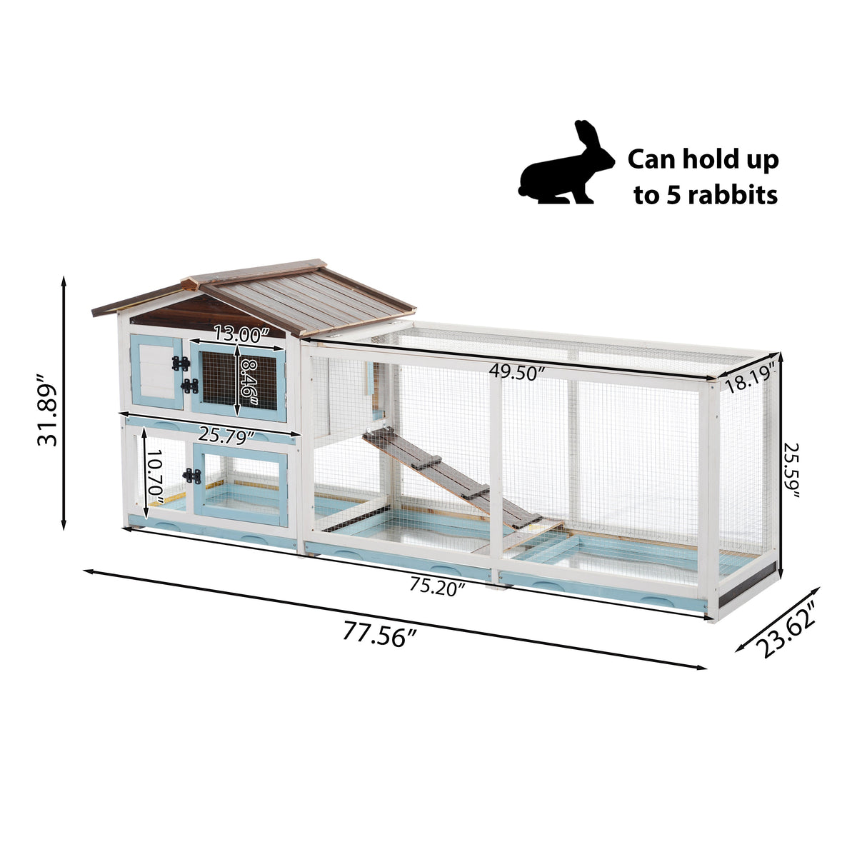 Outdoor Multi-Level Fir Wood Rabbit Hutch with Removable Trays - Natural Wood