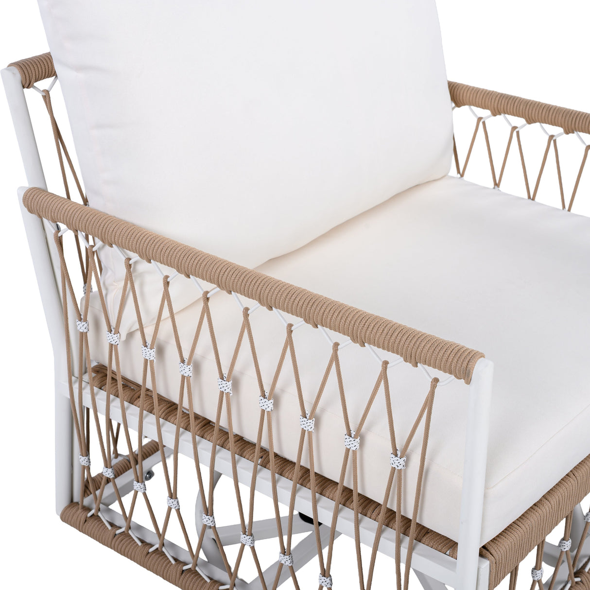 [Set of 2] 360° Swivel Bohemian Outdoor Lounge Chair with Handwoven Rope & Powder-Coated Steel Frame, Waterproof Cushions - Patio, Garden, Poolside