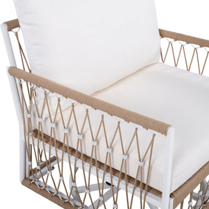 [Set of 2] 360° Swivel Bohemian Outdoor Lounge Chair with Handwoven Rope & Powder-Coated Steel Frame, Waterproof Cushions - Patio, Garden, Poolside