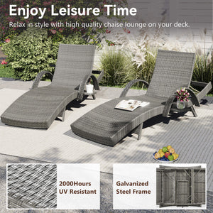 K&K 80'' Outdoor Wicker Chaise Lounge Chairs Set of 2