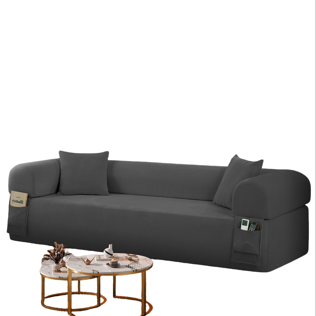 Spring Sofa with High-Quality FabricPillows & Storage - Gray
